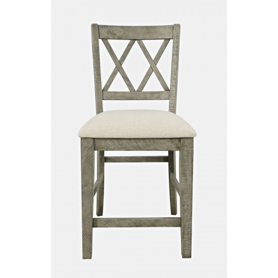 Telluride Rustic Distressed Pine Upholstered Counter Stool (Set of 2)
