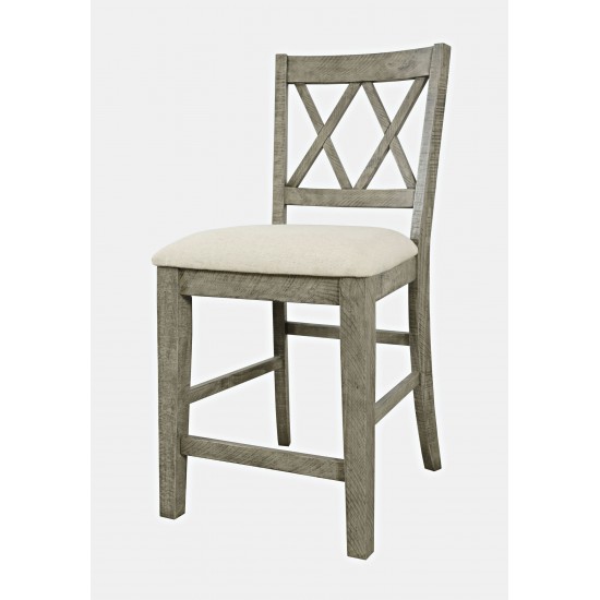 Telluride Rustic Distressed Pine Upholstered Counter Stool (Set of 2)