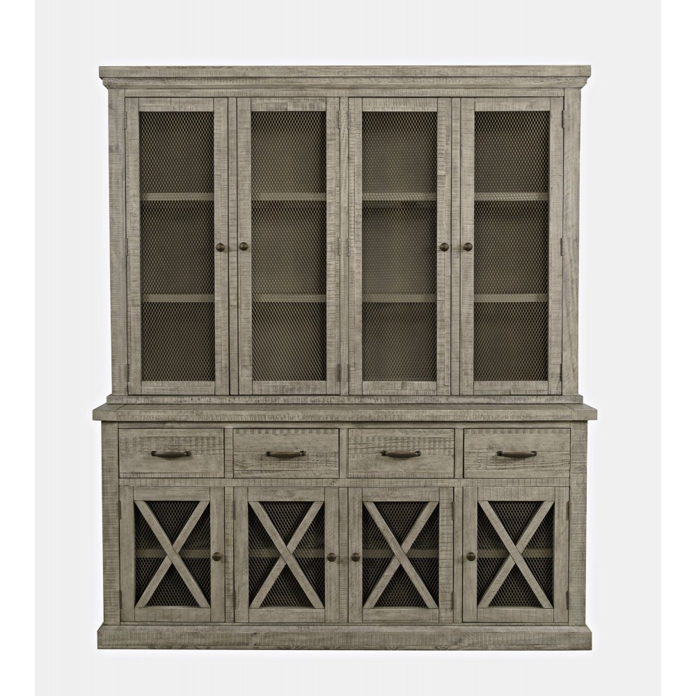 Telluride Rustic Distressed Pine Sideboard Buffet Hutch with LED Lights