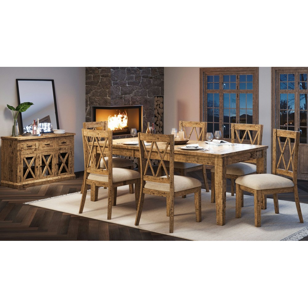 Telluride Rustic Distressed Pine 78" Seven-Piece Dining Set