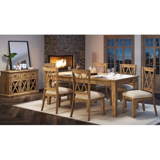 Telluride Rustic Distressed Pine 78" Seven-Piece Dining Set