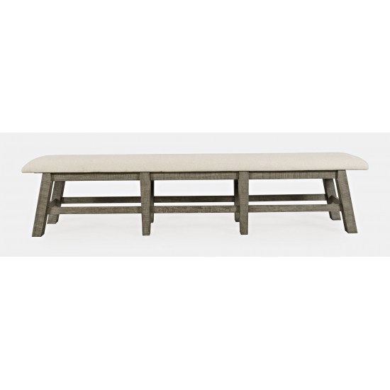 Telluride Rustic Distressed Pine 85" Upholstered Dining Bench - Driftwood Gray