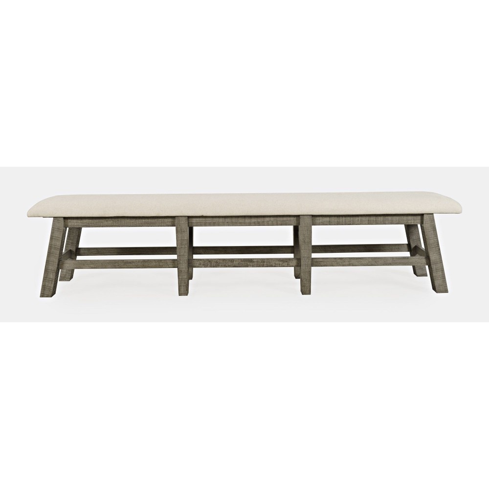 Telluride Rustic Distressed Pine 85" Upholstered Dining Bench - Driftwood Gray