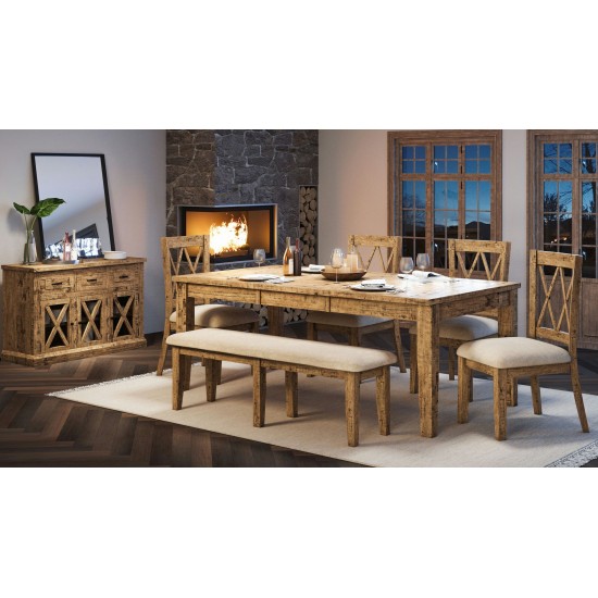 Telluride Rustic Distressed Pine 78" Six-Piece Dining Set with Bench
