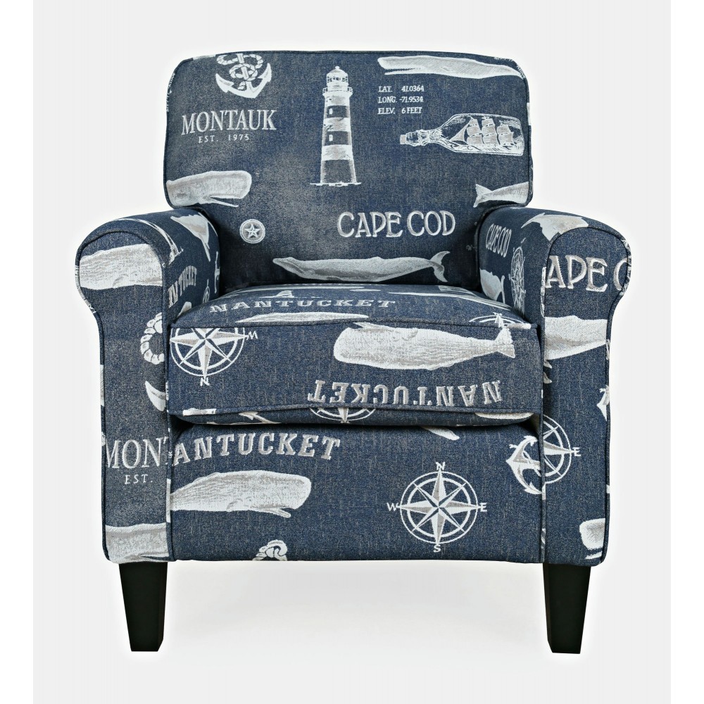 Seafarer Coastal Nantucket Cape Nautical Upholstered Accent Chair - Navy