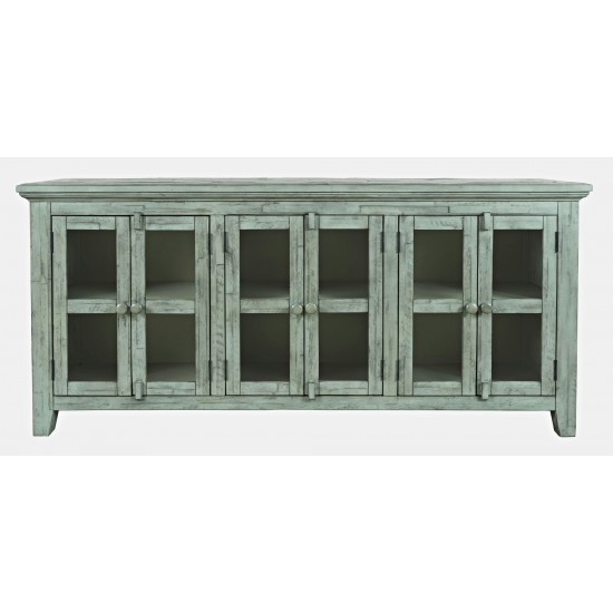 Rustic Shores 70" Coastal Distressed Acacia Six-Door Sideboard Cabinet - Blue