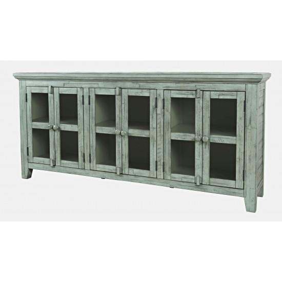 Rustic Shores 70" Coastal Distressed Acacia Six-Door Sideboard Cabinet - Blue