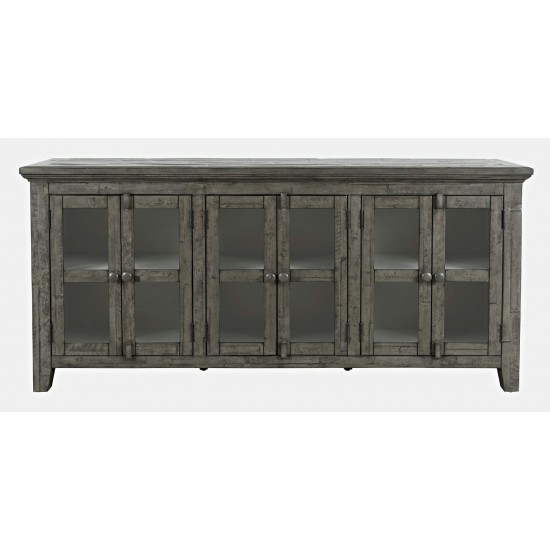 Rustic Shores 70" Coastal Distressed Acacia Six-Door Sideboard Cabinet - Stone