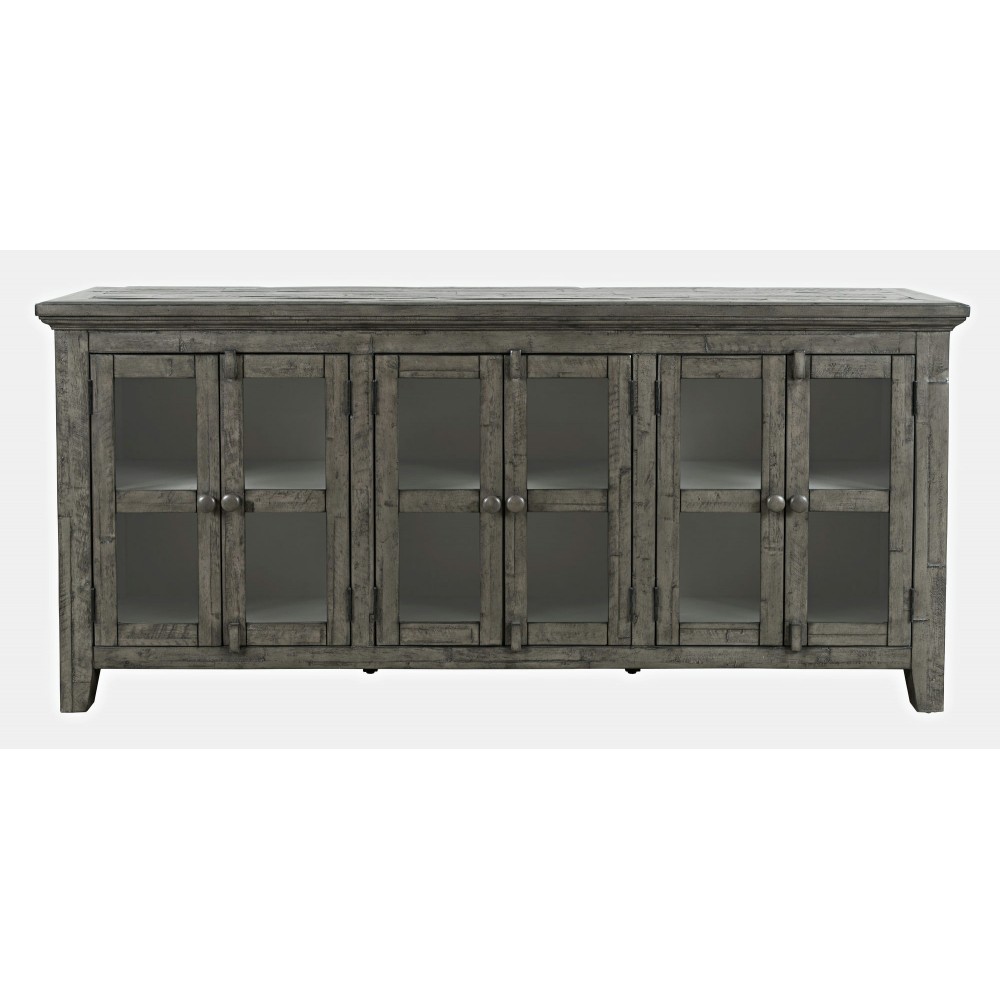 Rustic Shores 70" Coastal Distressed Acacia Six-Door Sideboard Cabinet - Stone