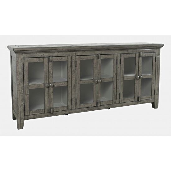 Rustic Shores 70" Coastal Distressed Acacia Six-Door Sideboard Cabinet - Stone