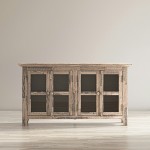 Rustic Shores 54" Coastal Distressed Acacia Four-Door Credenza Cabinet - Grey