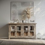 Rustic Shores 54" Coastal Distressed Acacia Four-Door Credenza Cabinet - Grey