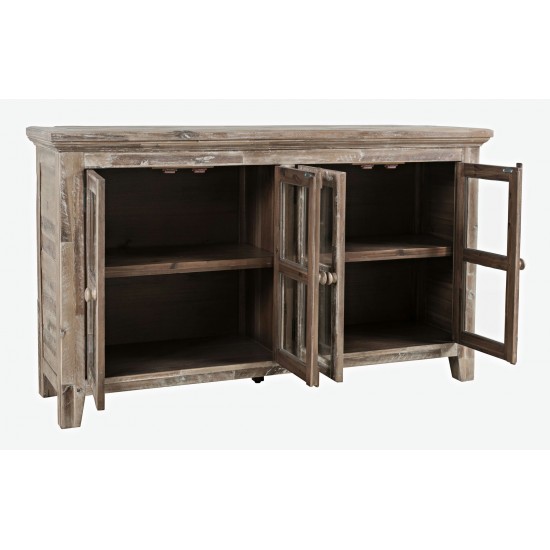 Rustic Shores 54" Coastal Distressed Acacia Four-Door Credenza Cabinet - Grey