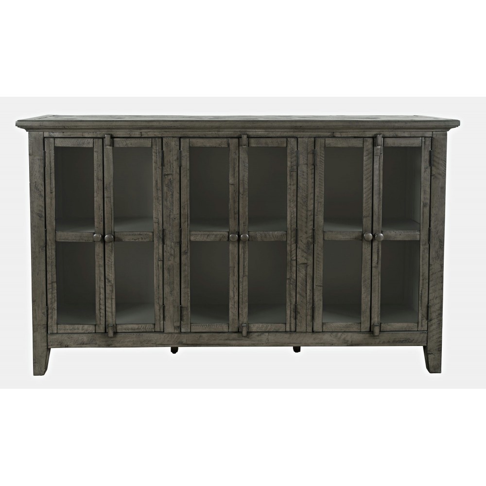 Rustic Shores 70" Coastal Distressed Acacia Six-Door Accent Cabinet - Stone