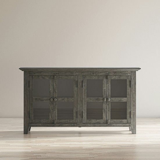 Rustic Shores 54" Coastal Distressed Acacia Four-Door Credenza Cabinet - Stone