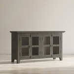 Rustic Shores 54" Coastal Distressed Acacia Four-Door Credenza Cabinet - Stone