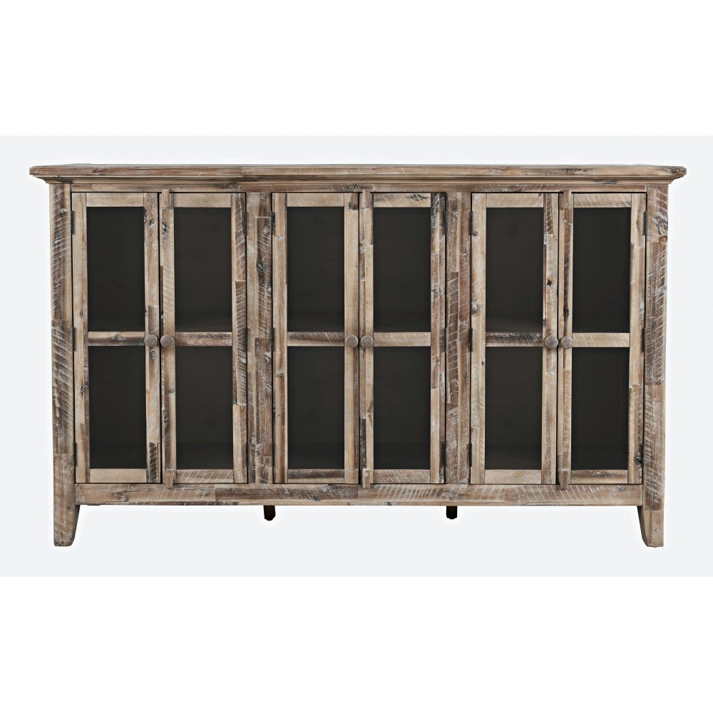 Rustic Shores 70" Coastal Distressed Acacia Six-Door Accent Cabinet - Grey Wash