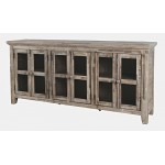 Rustic Shores 70" Coastal Distressed Acacia Six-Door Accent Cabinet - Grey Wash