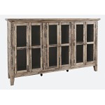 Rustic Shores 70" Coastal Distressed Acacia Six-Door Accent Cabinet - Grey Wash