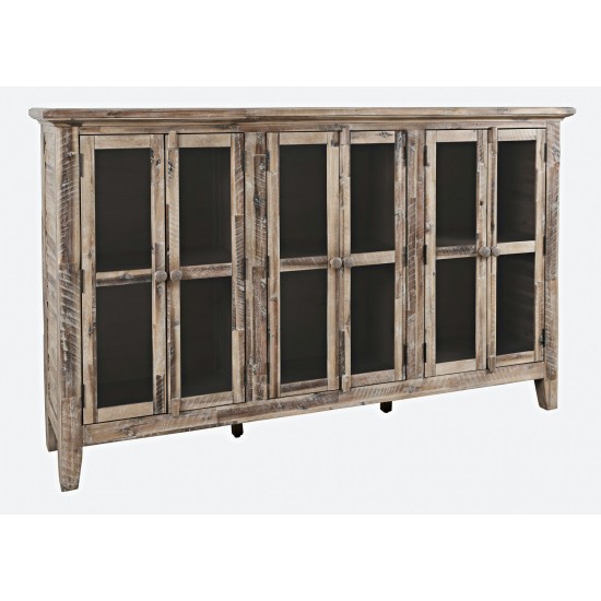 Rustic Shores 70" Coastal Distressed Acacia Six-Door Accent Cabinet - Grey Wash