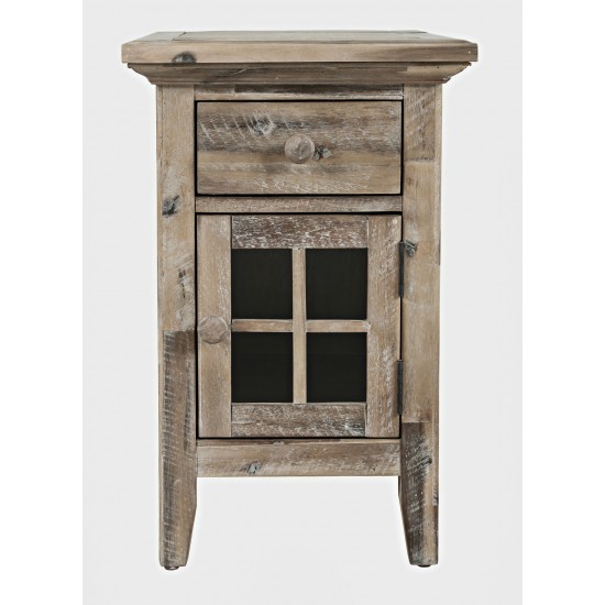 Rustic Shores Distressed Acacia USB Charging Chairside End Table - Grey Wash