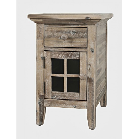 Rustic Shores Distressed Acacia USB Charging Chairside End Table - Grey Wash