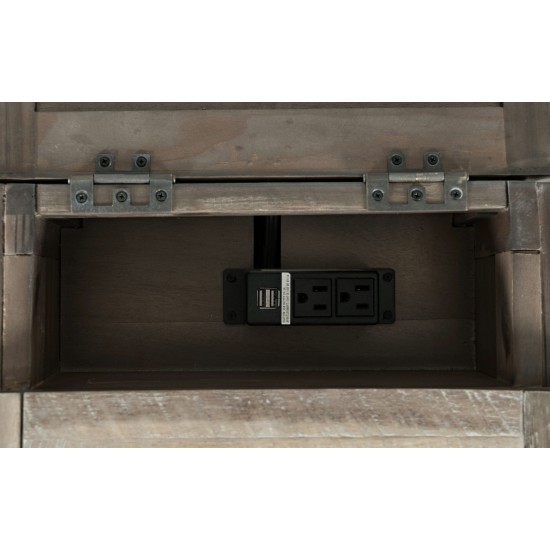 Rustic Shores Distressed Acacia USB Charging Chairside End Table - Grey Wash