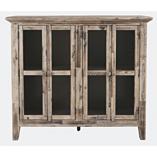 Rustic Shores 48" Coastal Distressed Acacia Four-Door Accent Cabinet - Grey Wash