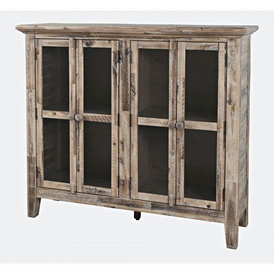 Rustic Shores 48" Coastal Distressed Acacia Four-Door Accent Cabinet - Grey Wash