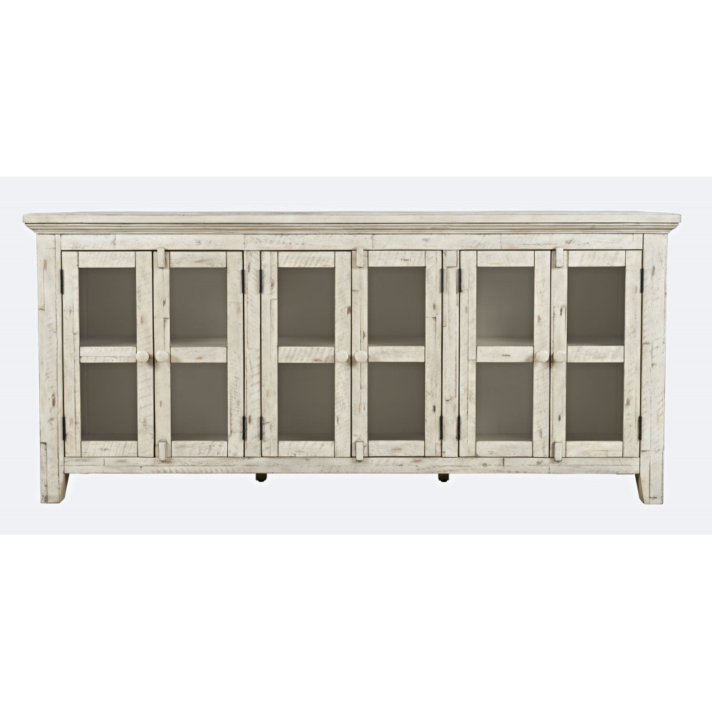 Rustic Shores 70" Coastal Distressed Acacia Six-Door Sideboard Cabinet - Cream