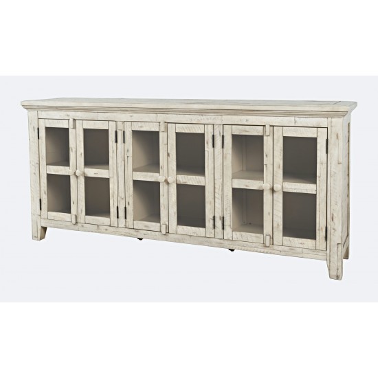 Rustic Shores 70" Coastal Distressed Acacia Six-Door Sideboard Cabinet - Cream