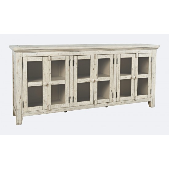 Rustic Shores 70" Coastal Distressed Acacia Six-Door Sideboard Cabinet - Cream