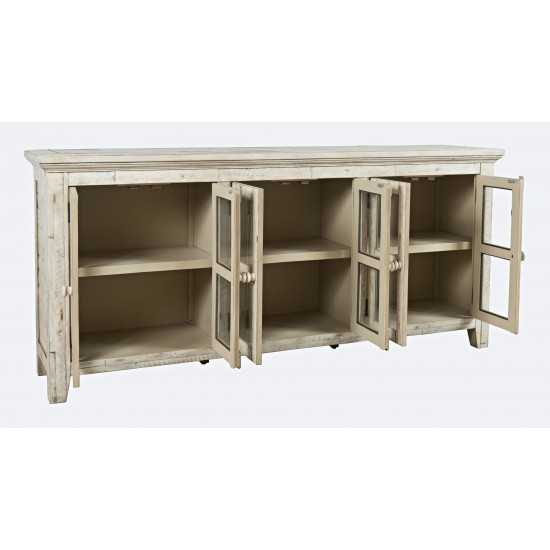 Rustic Shores 70" Coastal Distressed Acacia Six-Door Sideboard Cabinet - Cream