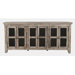 Rustic Shores 70" Coastal Distressed Acacia Six-Door Sideboard Cabinet - Grey