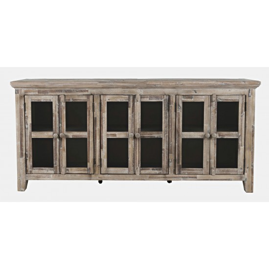 Rustic Shores 70" Coastal Distressed Acacia Six-Door Sideboard Cabinet - Grey