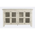 Rustic Shores 54" Coastal Distressed Acacia Four-Door Credenza Cabinet - Cream