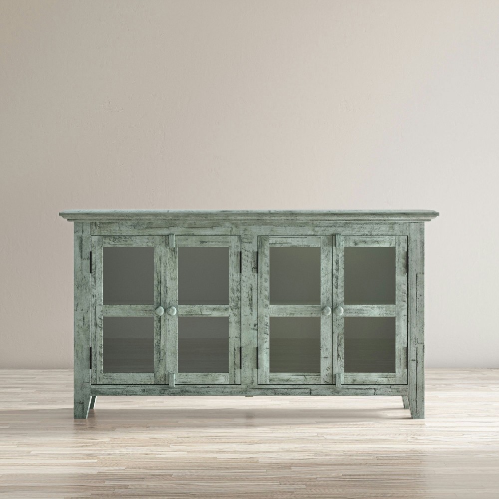 Rustic Shores 54" Coastal Distressed Acacia Four-Door Credenza Cabinet - Blue