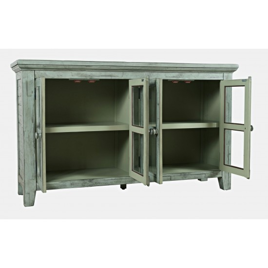 Rustic Shores 54" Coastal Distressed Acacia Four-Door Credenza Cabinet - Blue