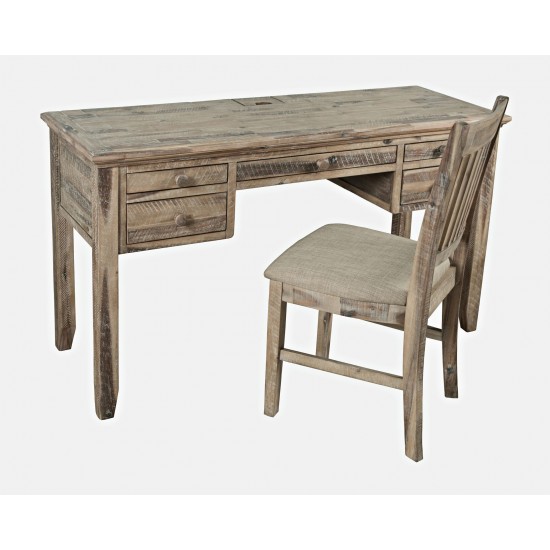 Rustic Shores Coastal Style USB Charging Desk and Chair Set - Grey Wash