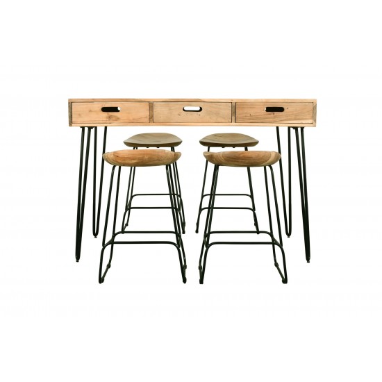 Rollins 52" Solid Acacia Dining Set with Four Backless Barstools