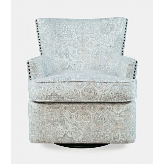 Peyton Distressed Motif Swivel Accent Chair with Nailhead Trim