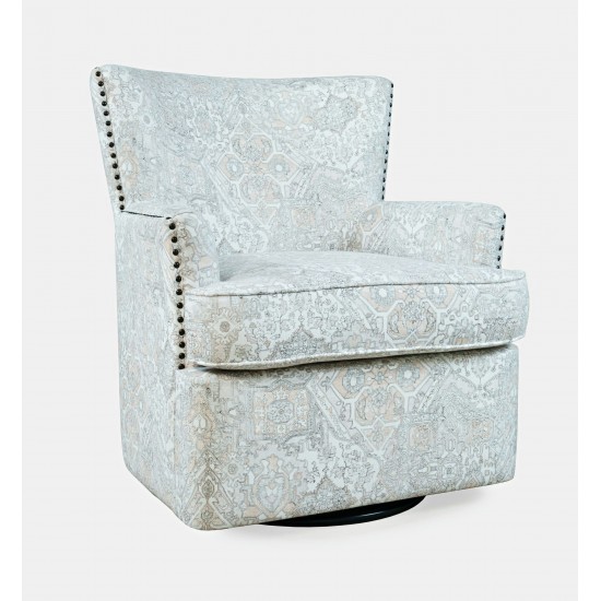 Peyton Distressed Motif Swivel Accent Chair with Nailhead Trim