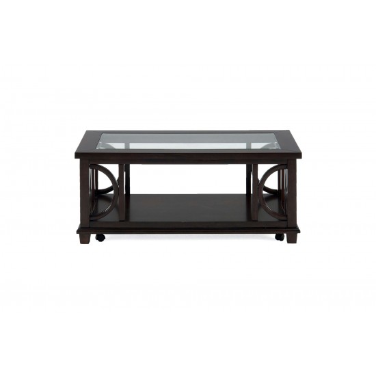 Panama Brown Contemporary Wood and Glass Coffee Table