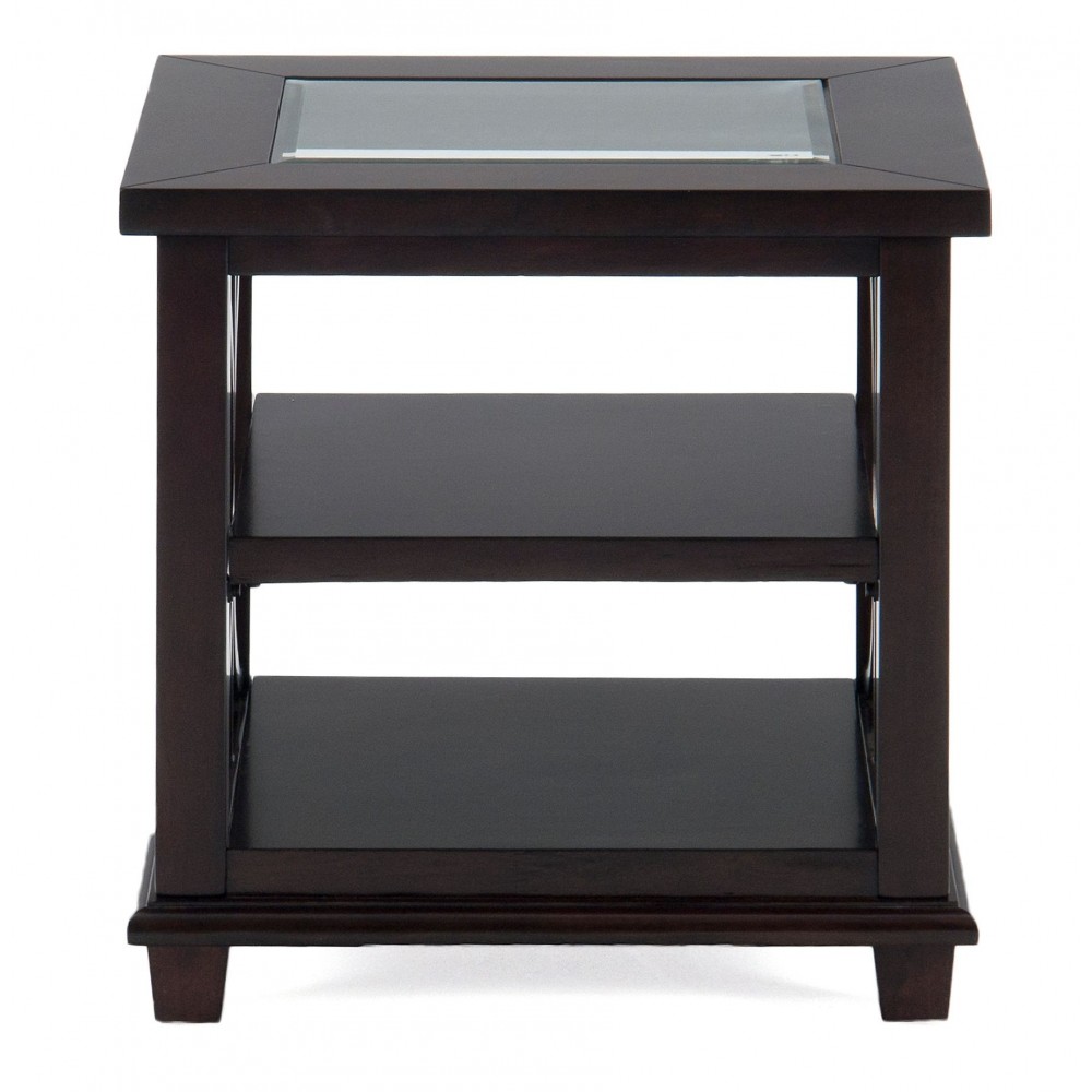 Panama Brown Contemporary Wood and Glass End Table Panama Brown Contemporary Wood and Glass End Table
