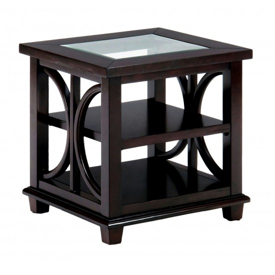 Panama Brown Contemporary Wood and Glass End Table