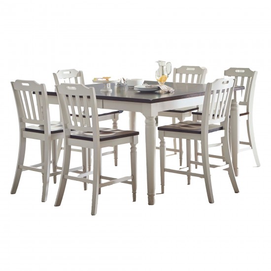 Orchard Park Solid Rubberwood 60" 7-Piece Farmhouse Counter Height Dining Set