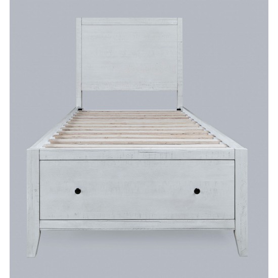 Maxton Coastal Distressed Acacia Twin Size Bed with Storage Drawers - Ivory