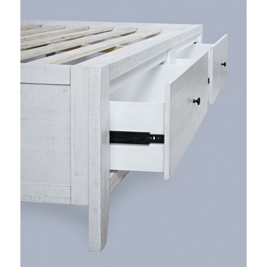Maxton Coastal Distressed Acacia Twin Size Bed with Storage Drawers - Ivory