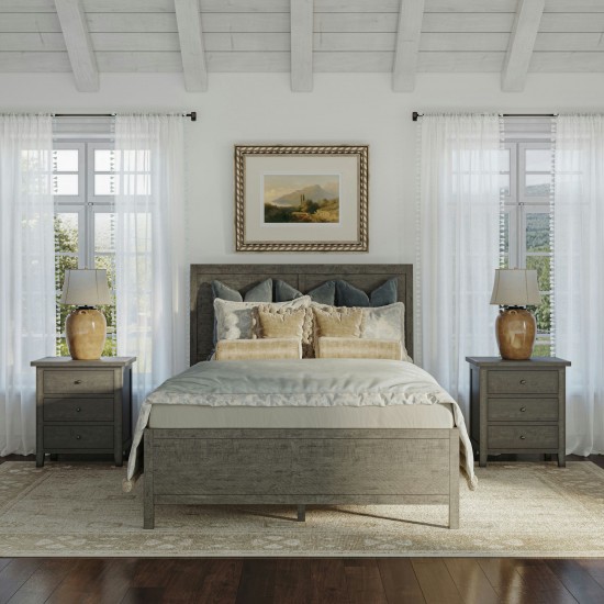 Maxton Contemporary Coastal Distressed Acacia Queen Size Bed - Stone