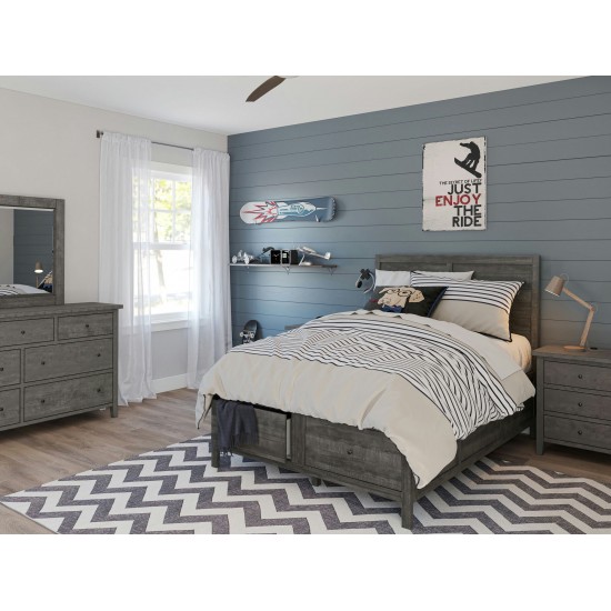 Maxton Coastal Distressed Acacia Full Size Bed with Storage Drawers - Stone